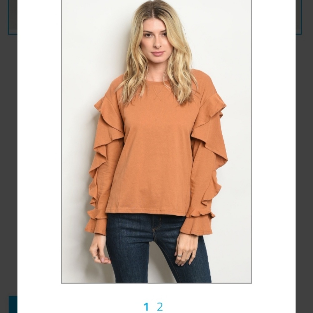 Soft Pullover Top with Ruffled Sleeves Camel - Picture 7 of 7